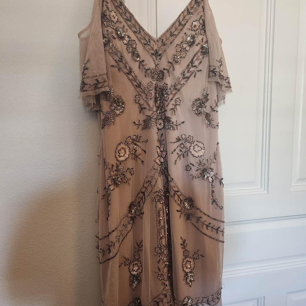 Aidan Mattox Embellished Nude Midi Dress